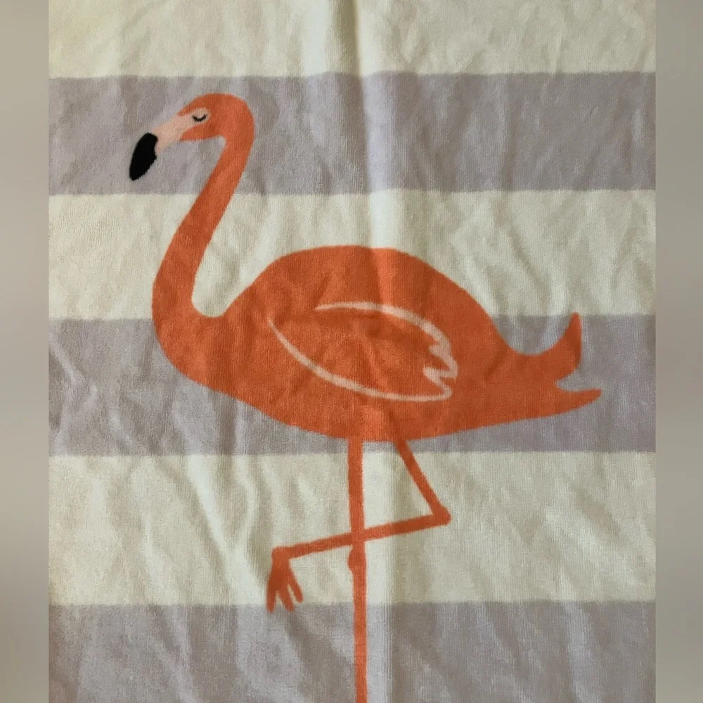 Pottery Barn Kids striped flamingo towel